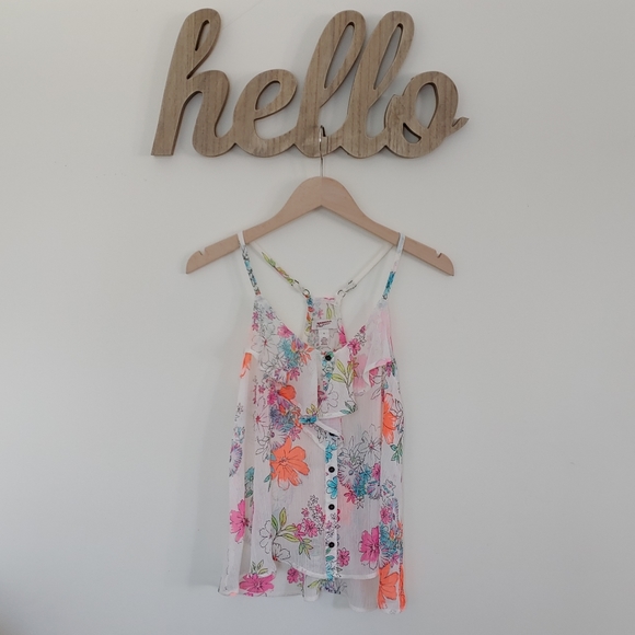 Arizona Jean Company Tops - Arizona Sheer Floral Button-Up Tank (S)